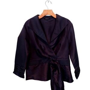 Vanity Women Y2K Black Dark Feminine Metallic Wrap Whimsigoth Blouse Tie Waist L